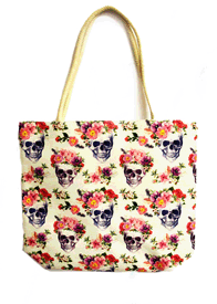 Techno Jute Skull/Roses Tote Bag